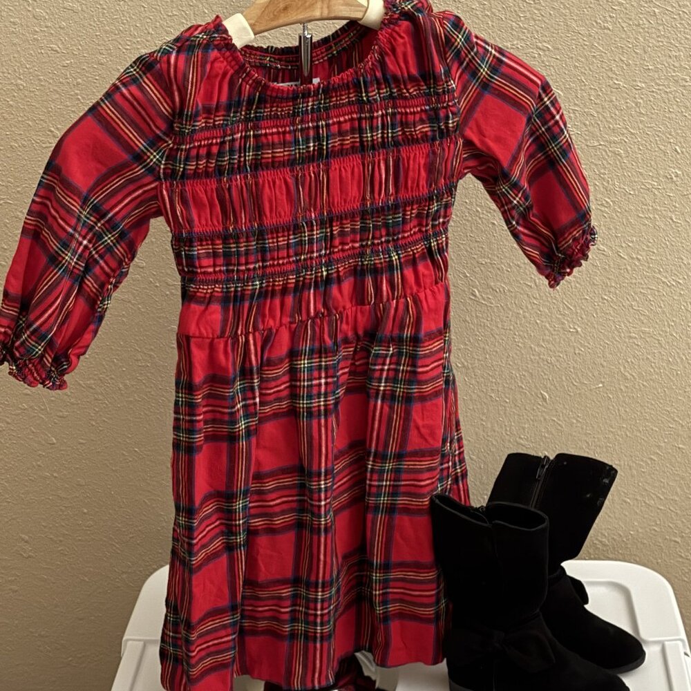 Girls Red Plaid Smocked Holiday Dress